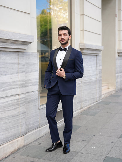 Italian Navy Blue Tuxedo - Luxury Shawl Collar Groom Suit