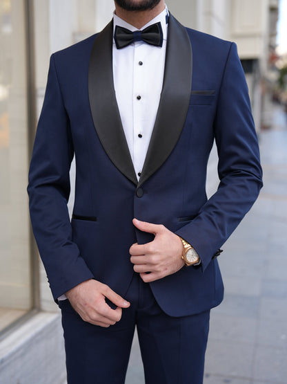 Italian Navy Blue Tuxedo - Luxury Shawl Collar Groom Suit