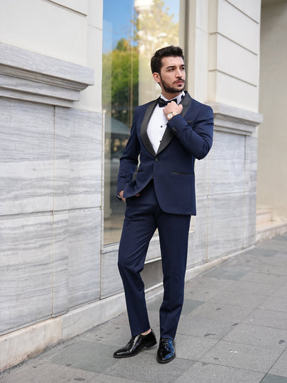 Italian Navy Blue Tuxedo - Luxury Shawl Collar Groom Suit