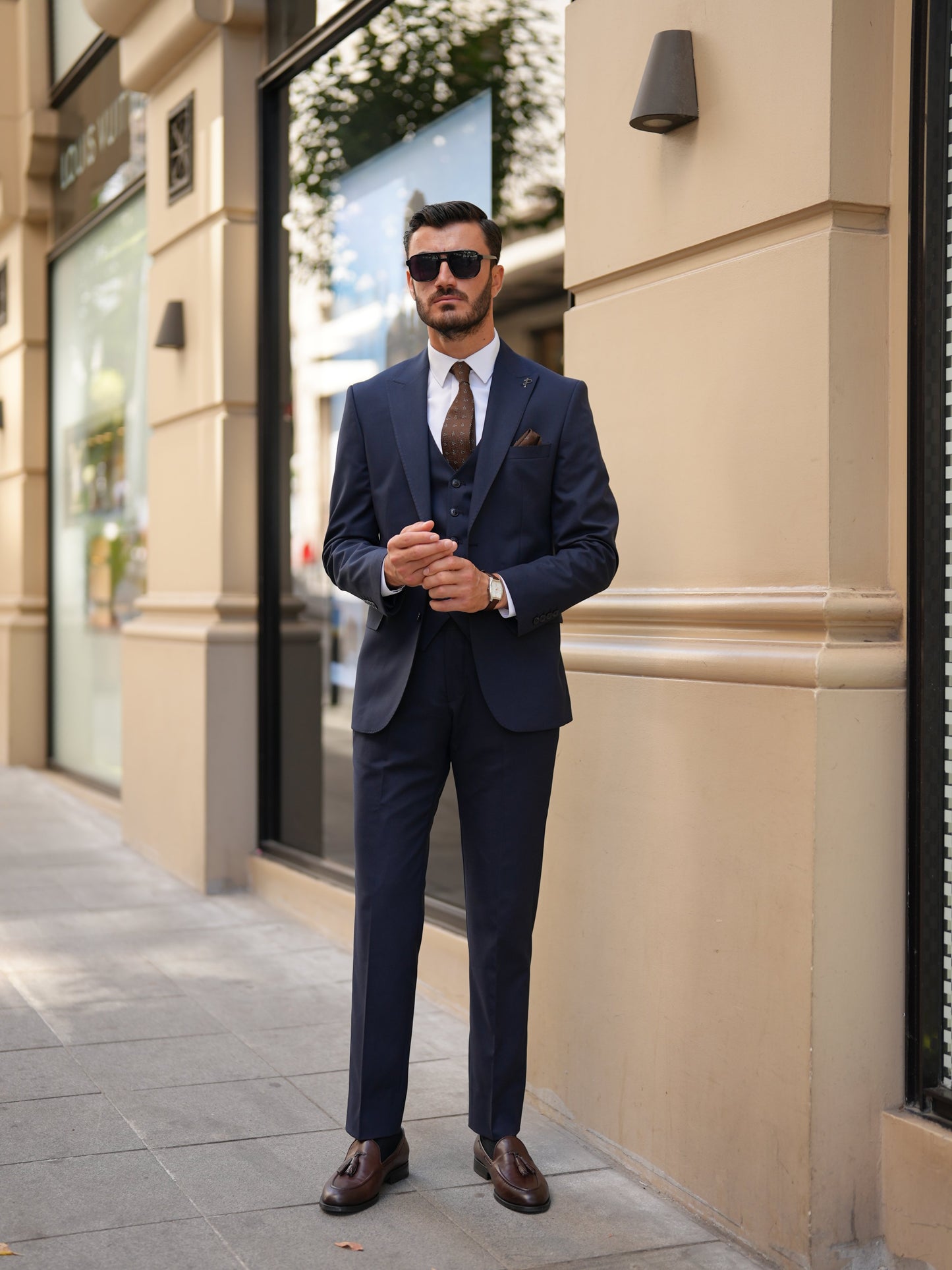 Navy Blue 3-Piece Slim Fit Italian Suit