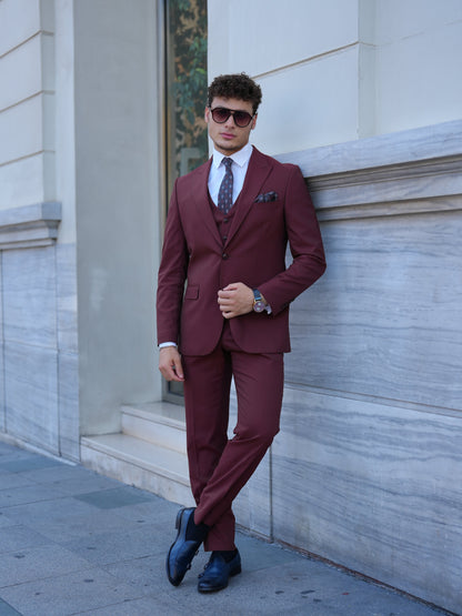 Bordeaux 3-Piece Slim Fit Italian Style Suit