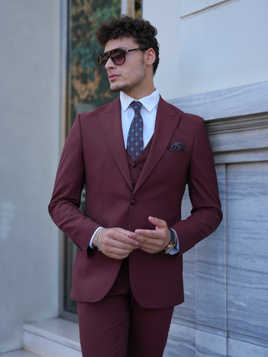 Bordeaux 3-Piece Slim Fit Italian Style Suit