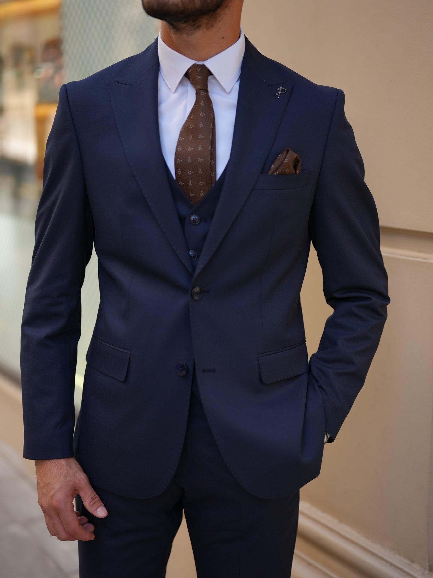 Navy Blue 3-Piece Slim Fit Italian Suit