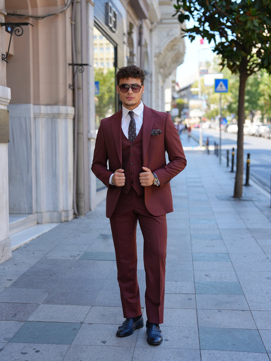 Bordeaux 3-Piece Slim Fit Italian Style Suit