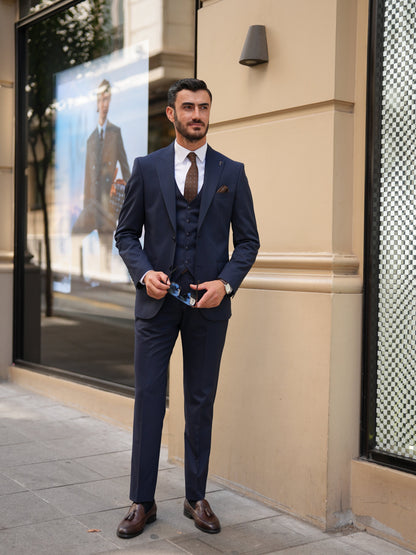Navy Blue 3-Piece Slim Fit Italian Suit