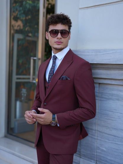 Bordeaux 3-Piece Slim Fit Italian Style Suit