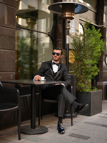 Brabion Elio Black Slim Fit Velvet Peak Lapel Tuxedo