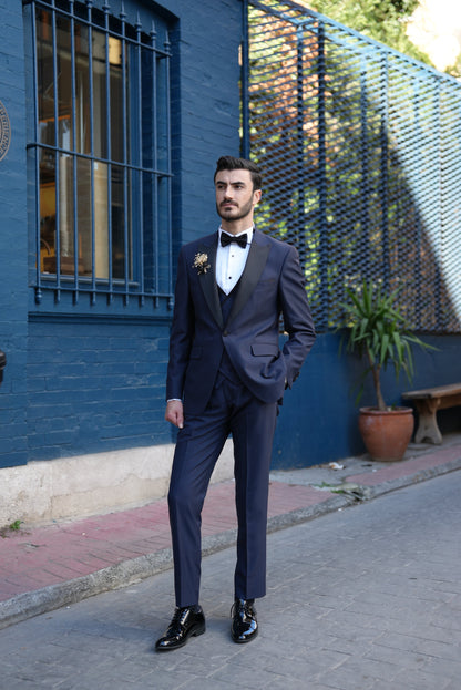 Eden Navy Blue Slim Fit Peak Lapel Tuxedo