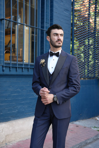 Eden Navy Blue Slim Fit Peak Lapel Tuxedo
