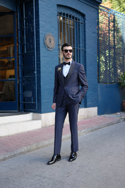 Eden Navy Blue Slim Fit Peak Lapel Tuxedo