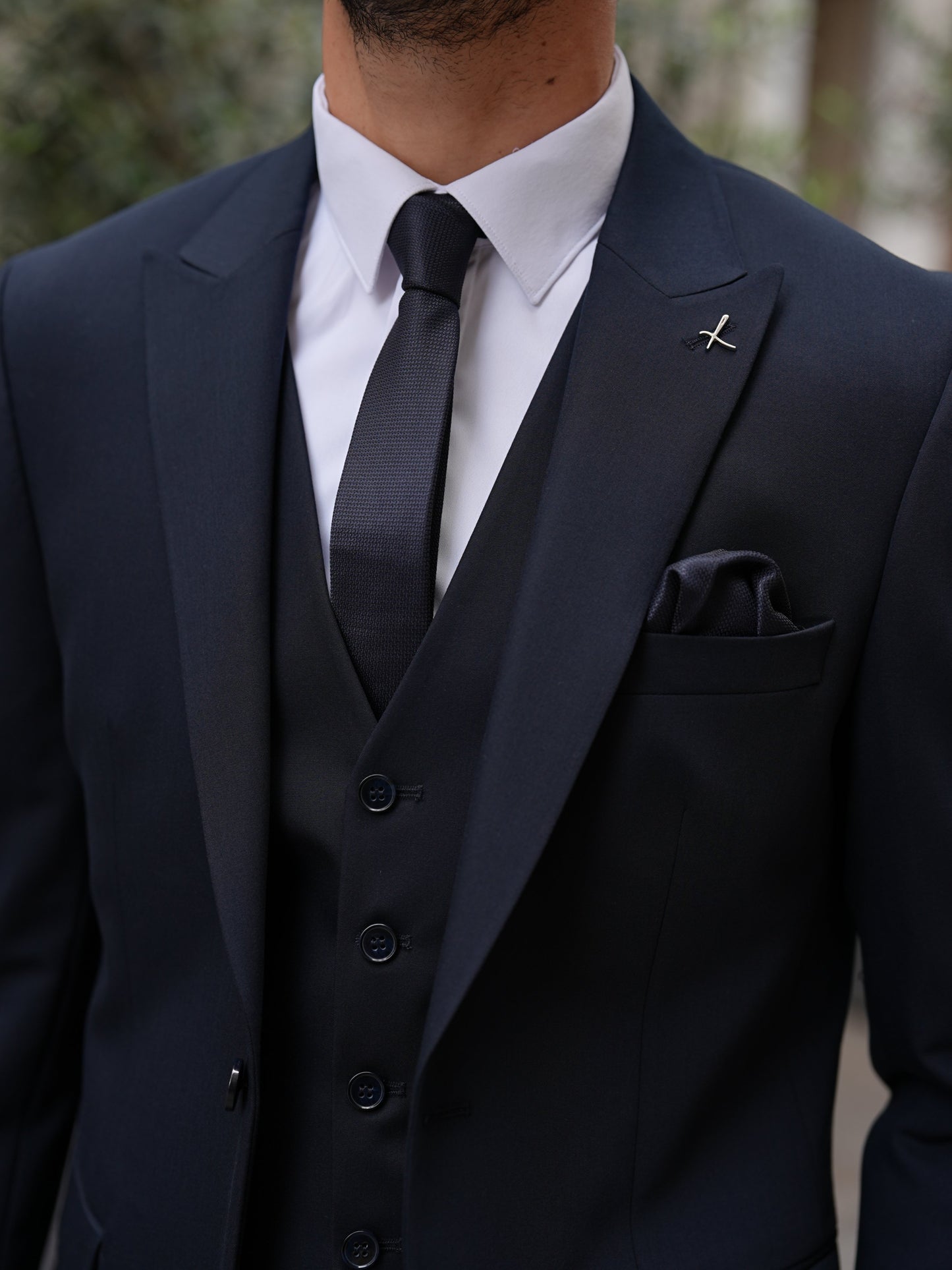 Navy Blue Italian Slim Fit Suit - Point Stitched