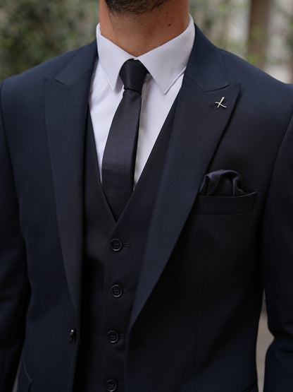 Navy Blue Italian Slim Fit Suit - Point Stitched
