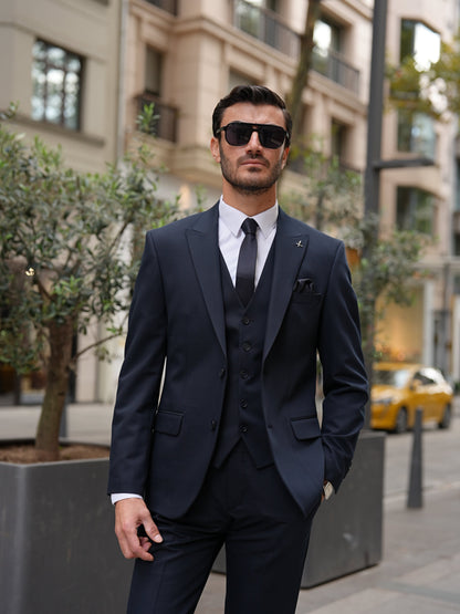 Navy Blue Italian Slim Fit Suit - Point Stitched