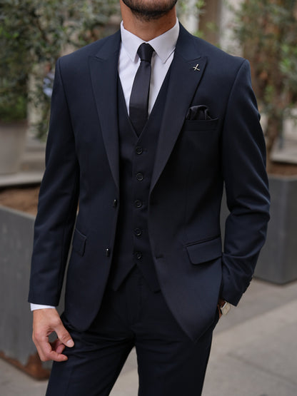 Navy Blue Italian Slim Fit Suit - Point Stitched
