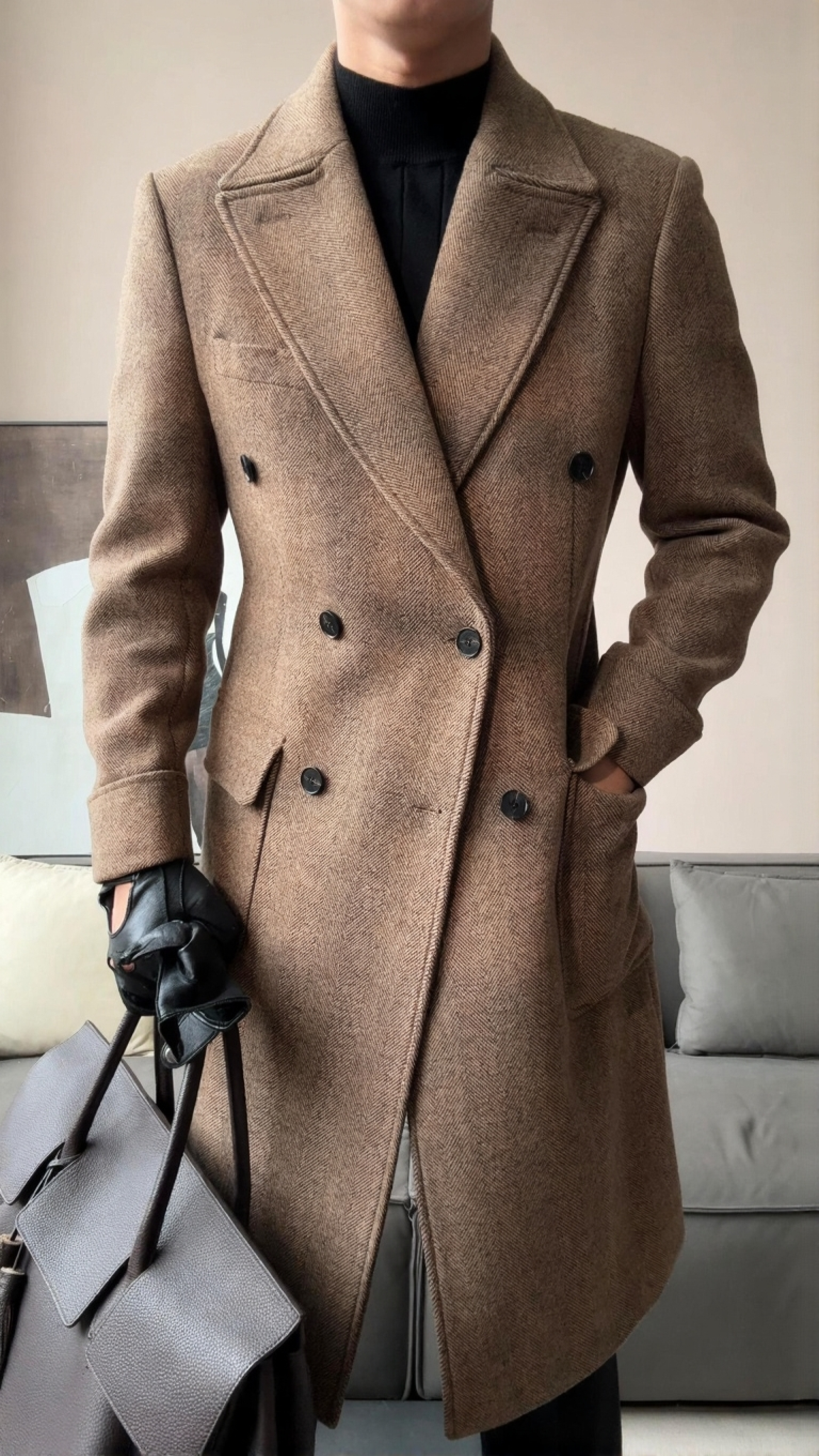 Wool Double-Breasted President Overcoat - BRABION