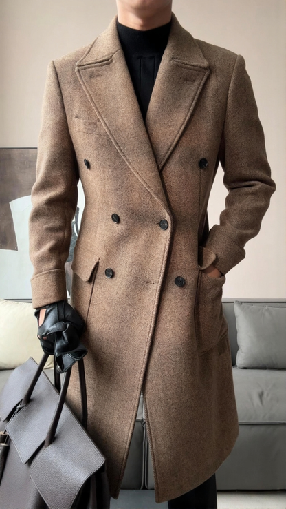 Wool Double-Breasted President Overcoat - BRABION