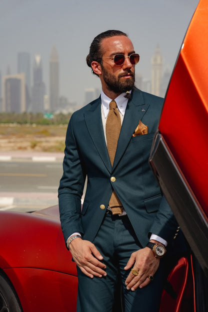 Vespo Green Detailed Slim-Fit Suit