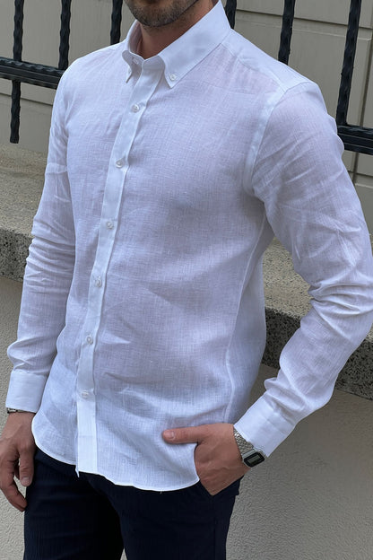 Brabion Daniel White Linen Shirt - Slim Fit Elegance for Every Occasion
