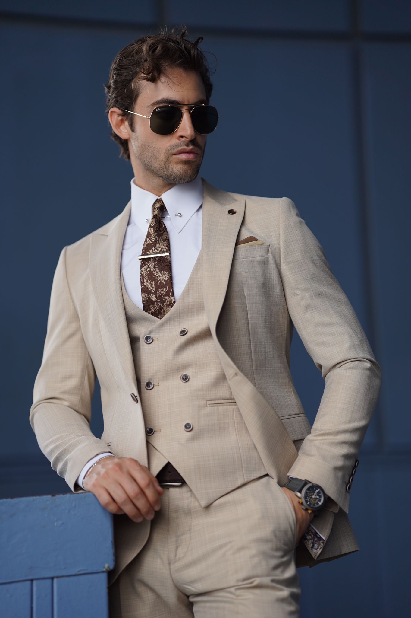 Daniel Slim Fit Cream Wool Suit - Three-Piece Elegance