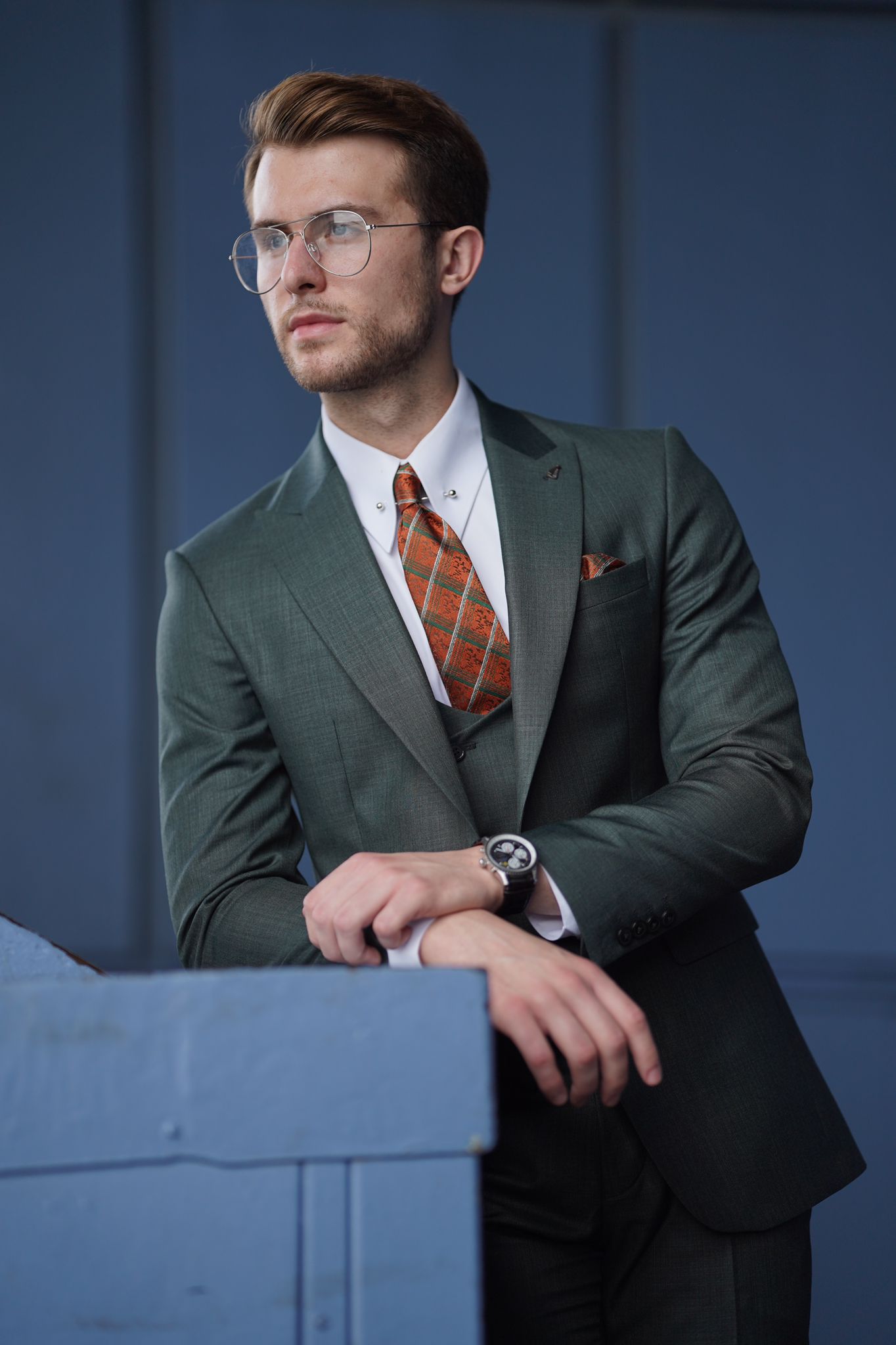 Daniel Slim Fit Green Wool Suit – Elegant Three-Piece Suit for Men