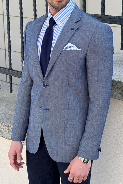 Daniel Navy Blue Linen Slim Fit Blazer Jacket