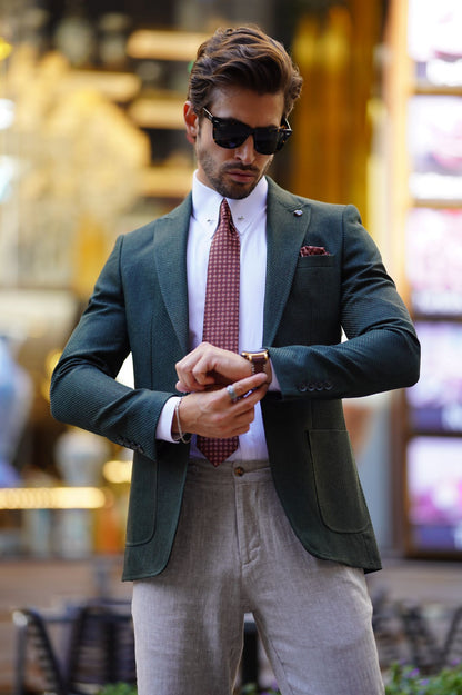 Vespo Self-Patterned Khaki Slim Fit Blazer