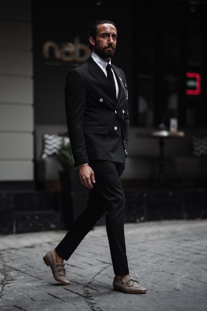 Evo Black Slim Fit Double Breasted Suit - Perfect for Any Occasion