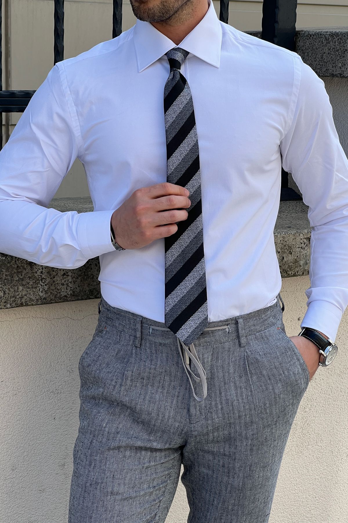 Brabion Daniel White Cotton Slim Fit Shirt