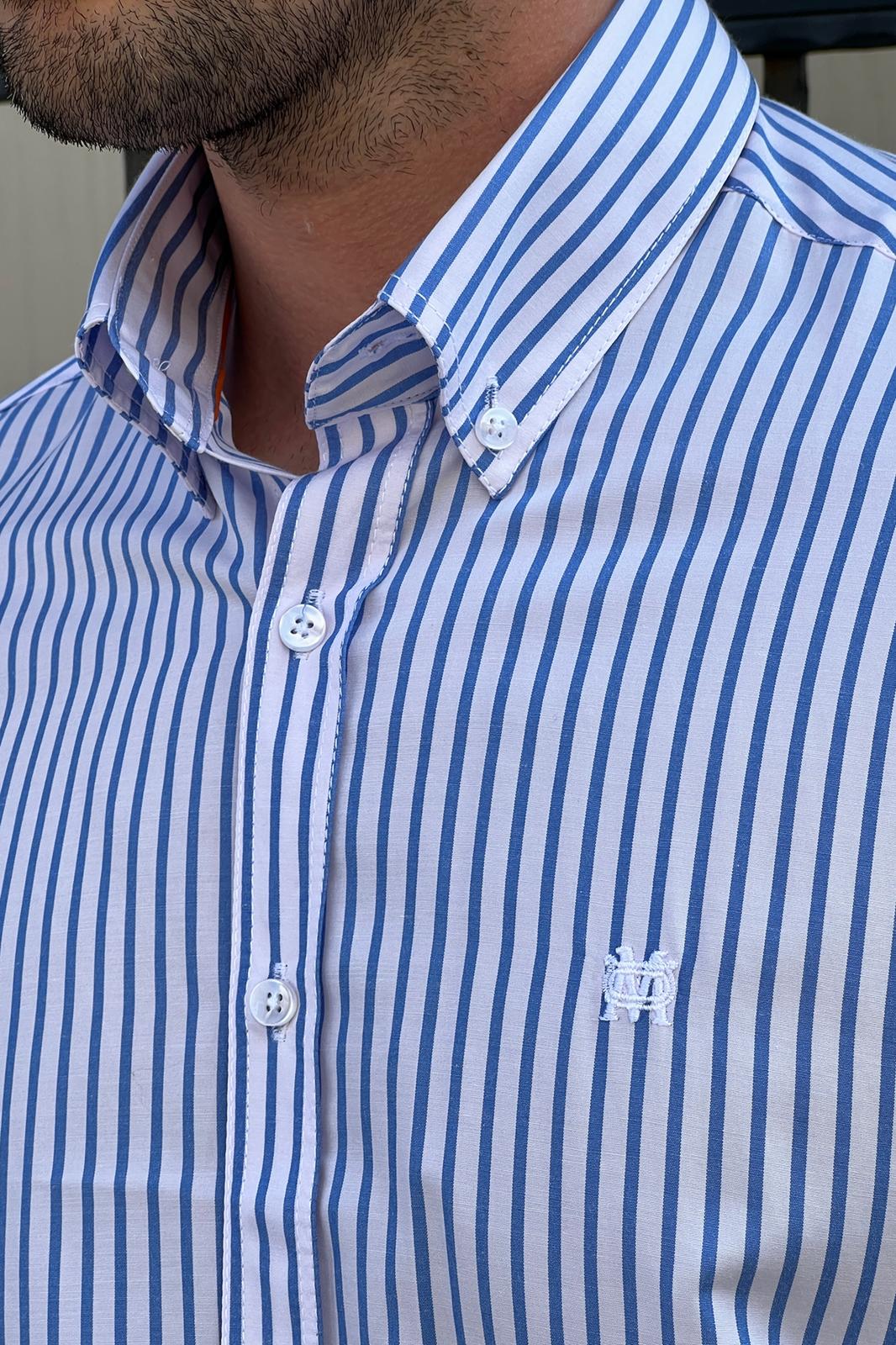 Brabion Daniel Striped White and Blue Slim Fit Shirt