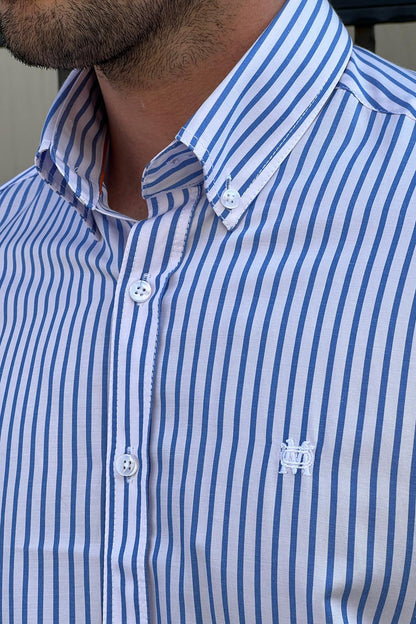 Brabion Daniel Striped White and Blue Slim Fit Shirt