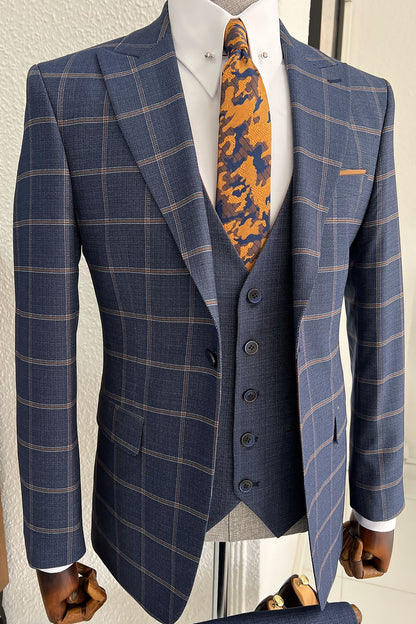 Daniel Patterned Navy-Blue Wool Slim-Fit Suit