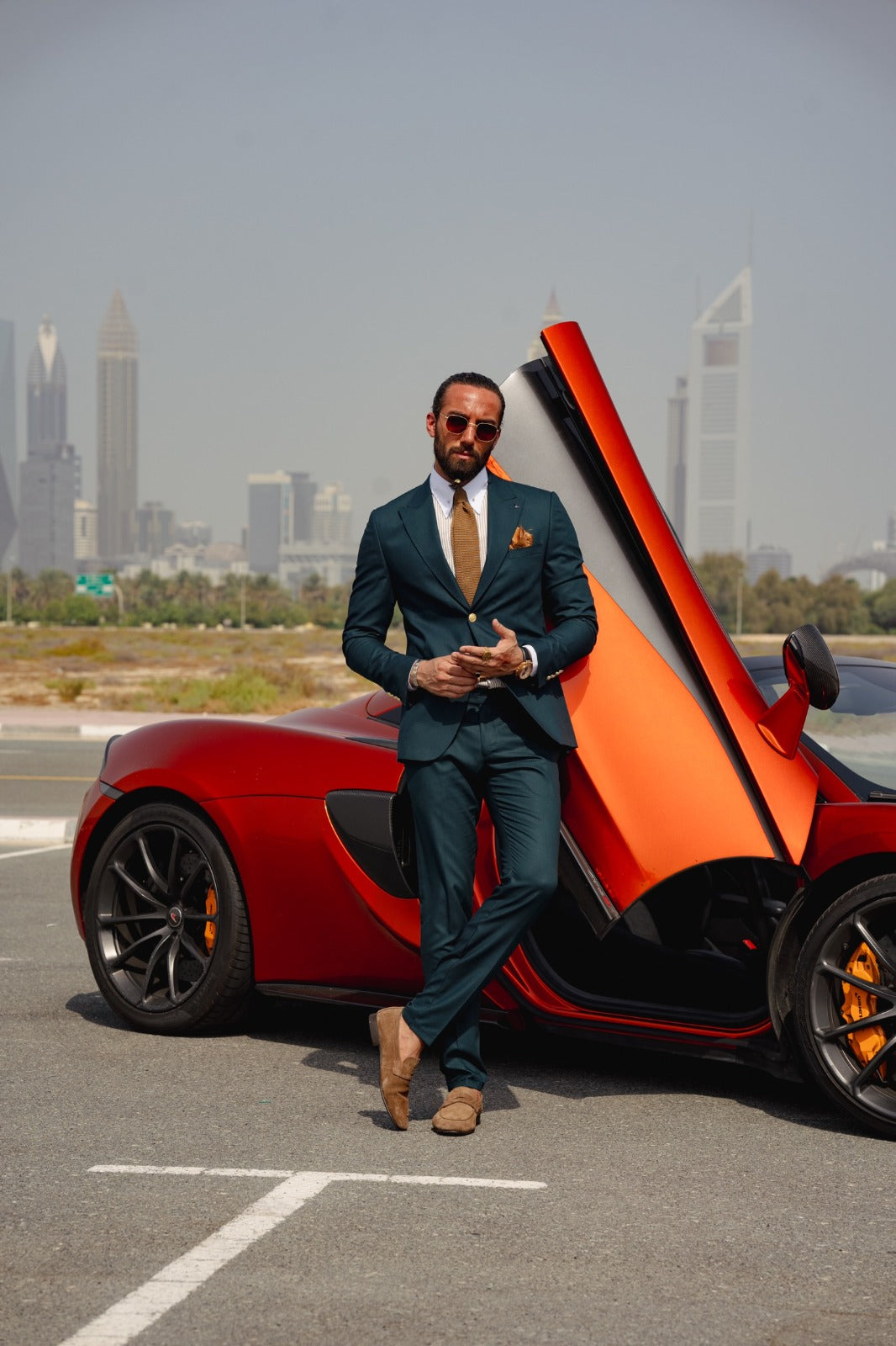 Vespo Green Detailed Slim-Fit Suit