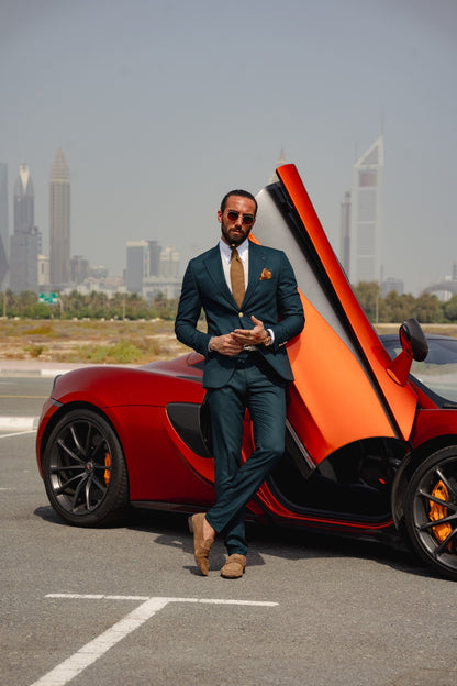 Vespo Green Detailed Slim-Fit Suit