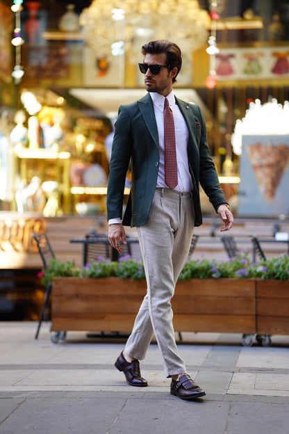 Vespo Self-Patterned Khaki Slim Fit Blazer