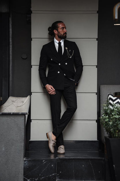 Evo Black Slim Fit Double Breasted Suit - Perfect for Any Occasion