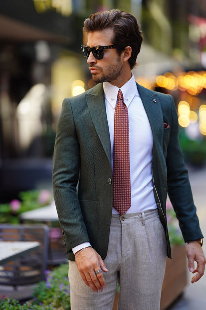 Vespo Self-Patterned Khaki Slim Fit Blazer