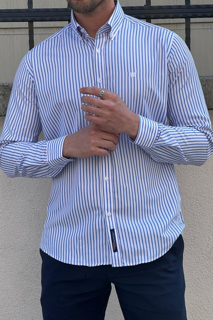 Brabion Daniel Striped White and Blue Slim Fit Shirt