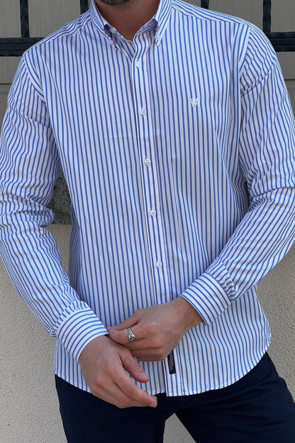 Brabion Daniel Striped White and Blue Slim Fit Shirt