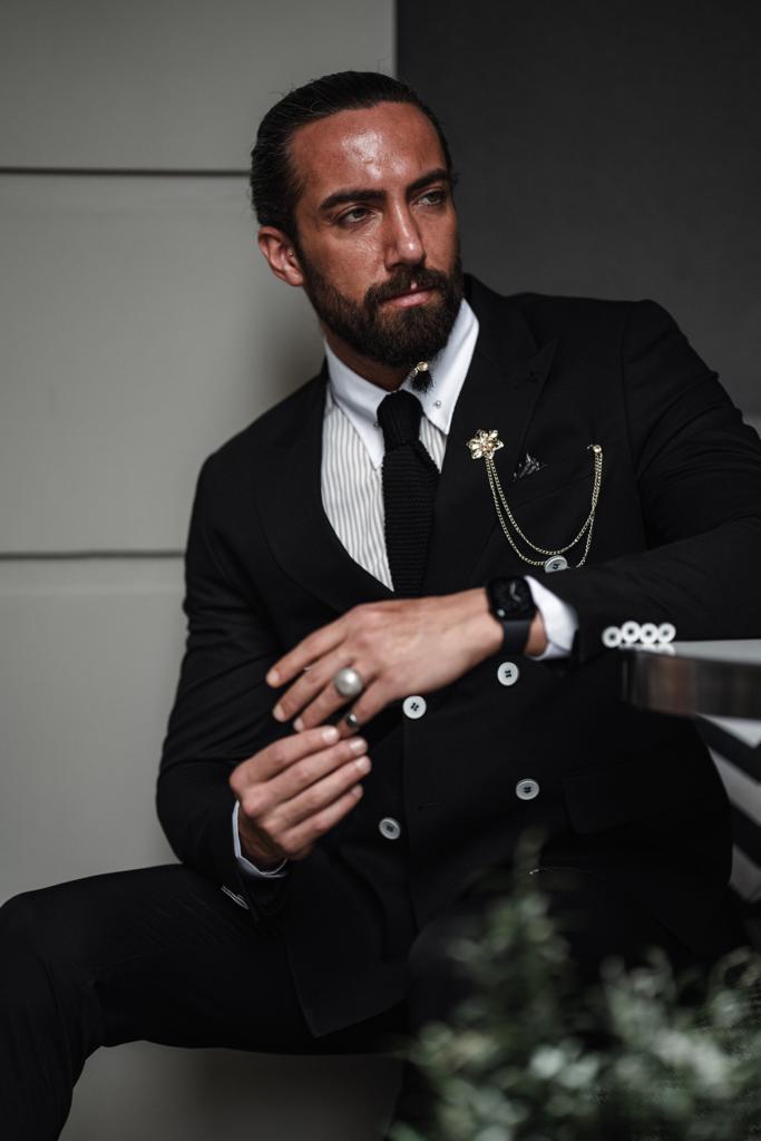 Evo Black Slim Fit Double Breasted Suit - Perfect for Any Occasion