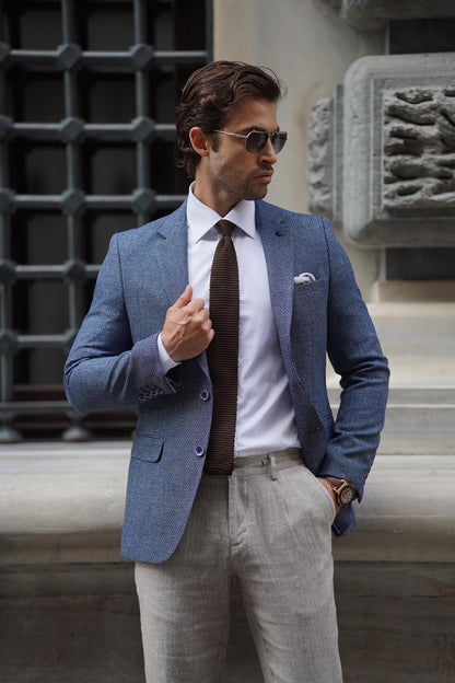 Stefano Blue Wool Slim Fit Blazer