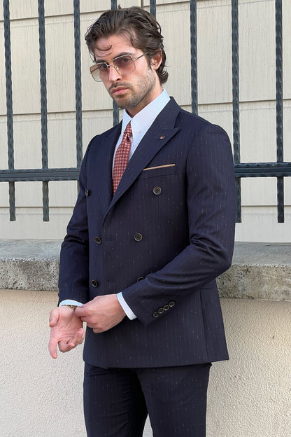Daniel Double Breasted Navy Blue Wool Suit - The Ultimate Choice for Modern Men