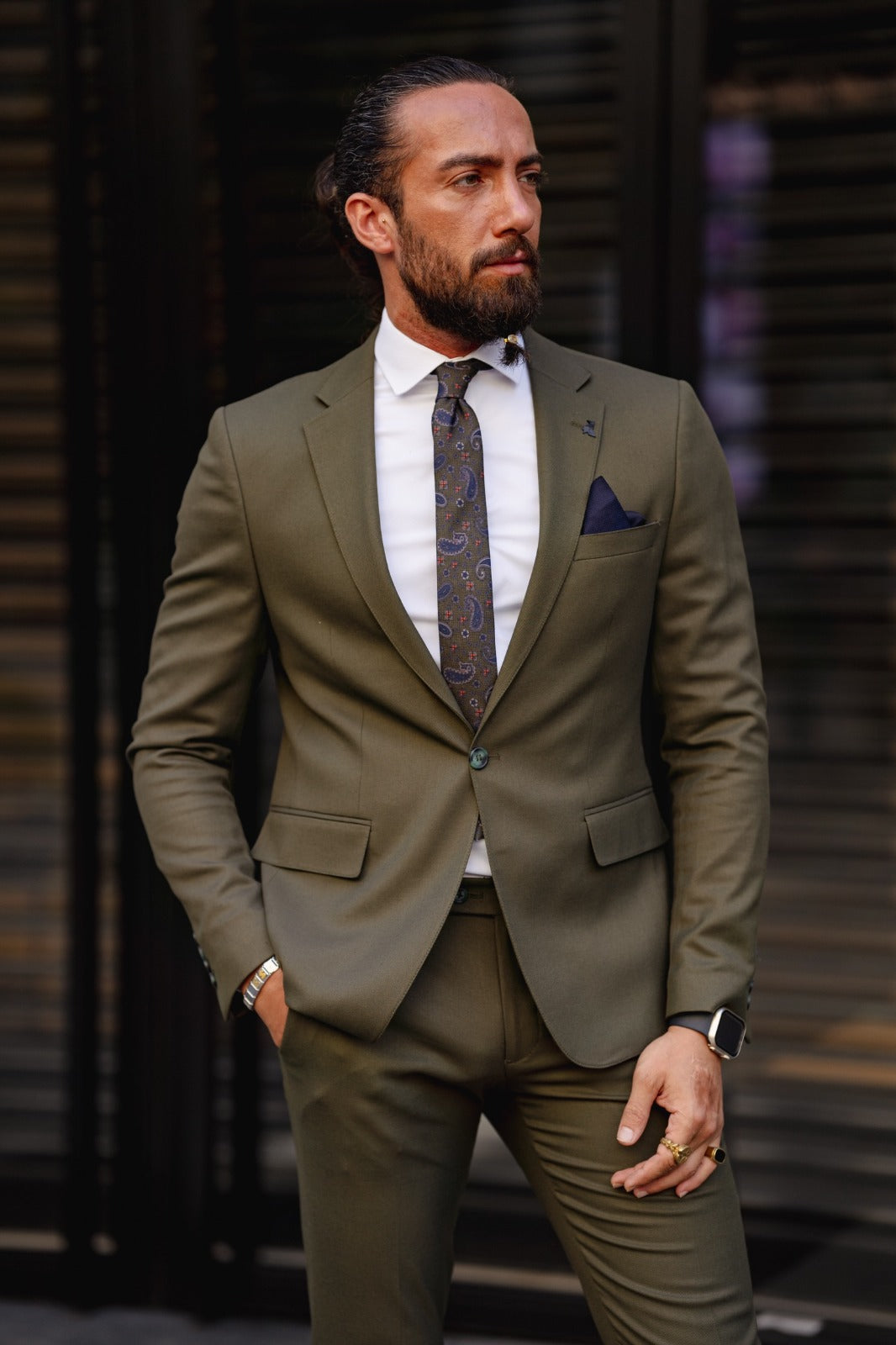 Vespo Khaki Slim Fit Suit for Sophisticated Occasions