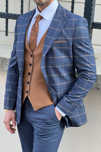 Daniel Navy Blue and Camel Slim-Fit Suit: A Timeless Classic for Every Occasion