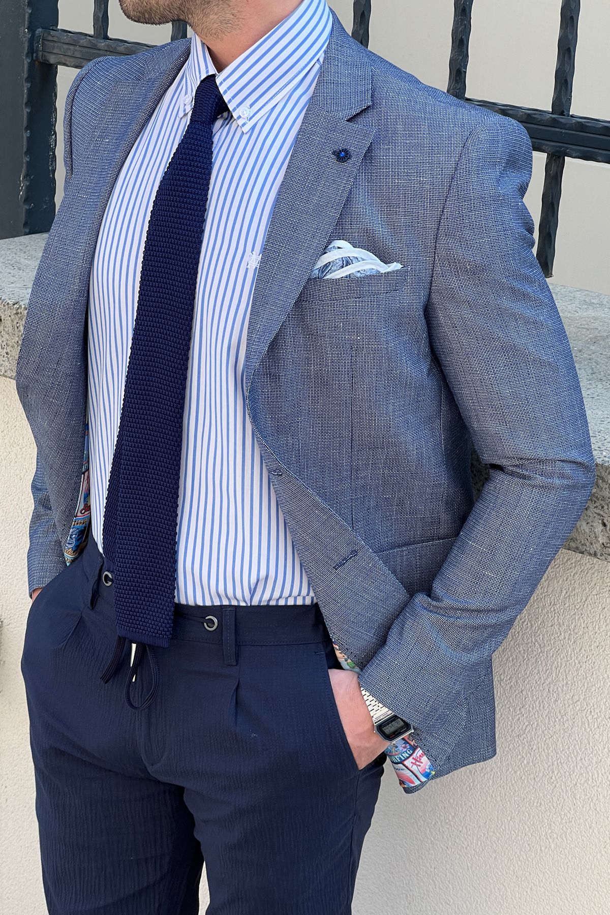 Daniel Navy Blue Linen Slim Fit Blazer Jacket