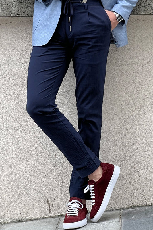 Daniel Navy Blue Cotton Pants - Slim-Fit Elegance