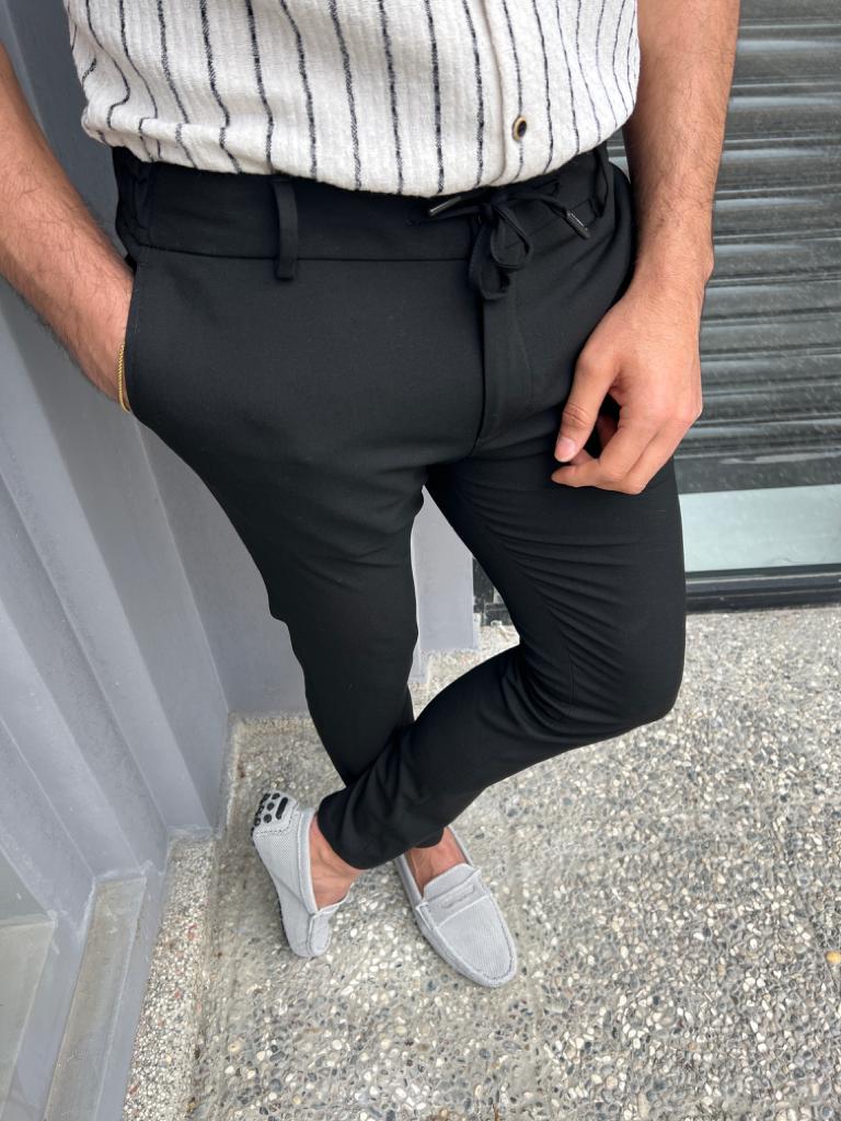 Lyon Black Slim Fit Cotton Pants - Versatile Elegance for Every Occasion