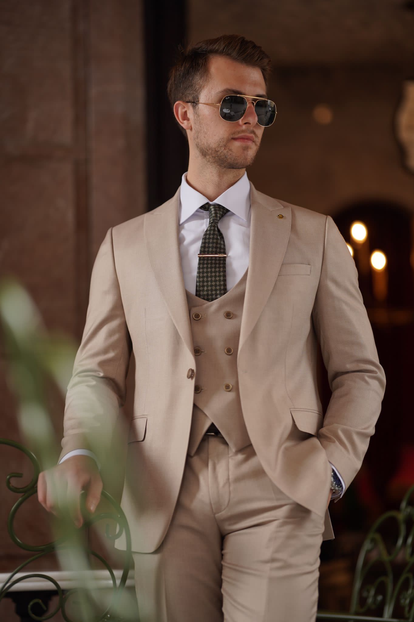 Daniel Slim Fit Beige Wool Suit for Modern Men