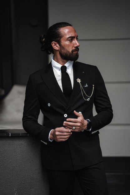 Evo Black Slim Fit Double Breasted Suit - Perfect for Any Occasion