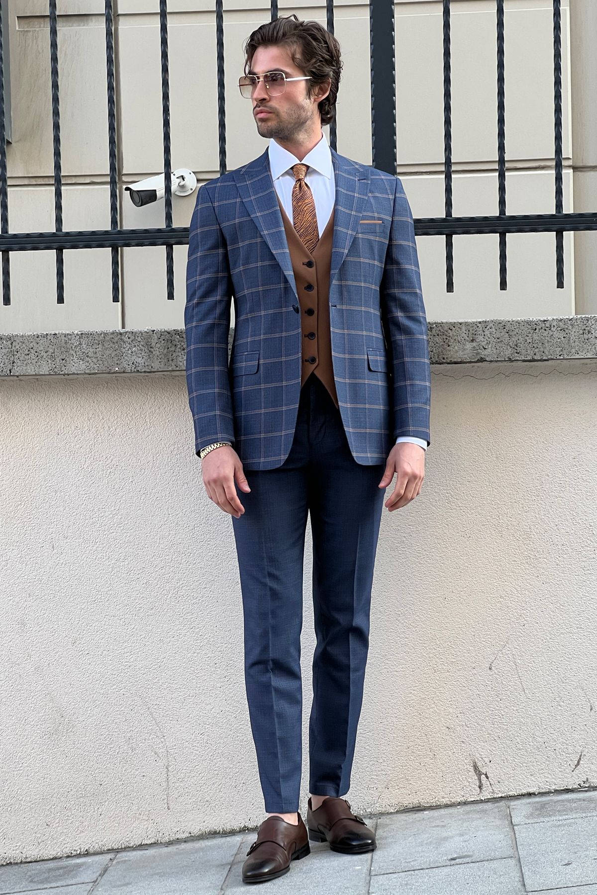 Daniel Navy Blue and Camel Slim-Fit Suit: A Timeless Classic for Every Occasion