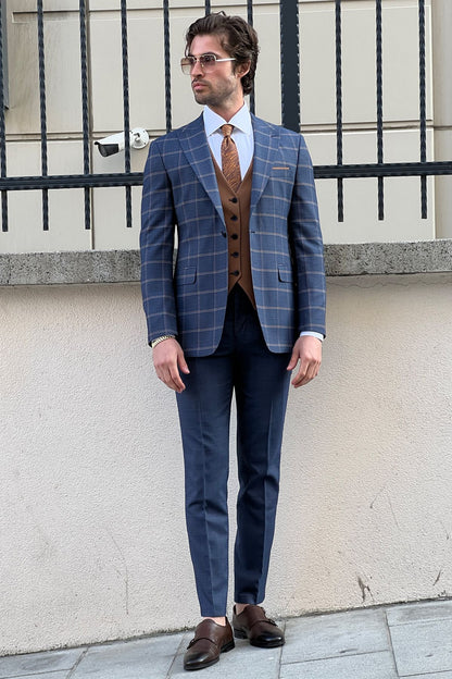 Daniel Navy Blue and Camel Slim-Fit Suit: A Timeless Classic for Every Occasion